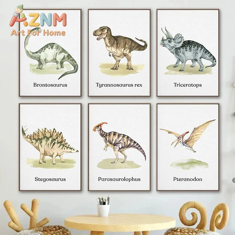 Kids Education Name - Impresión en lienzo de un dinosaurio